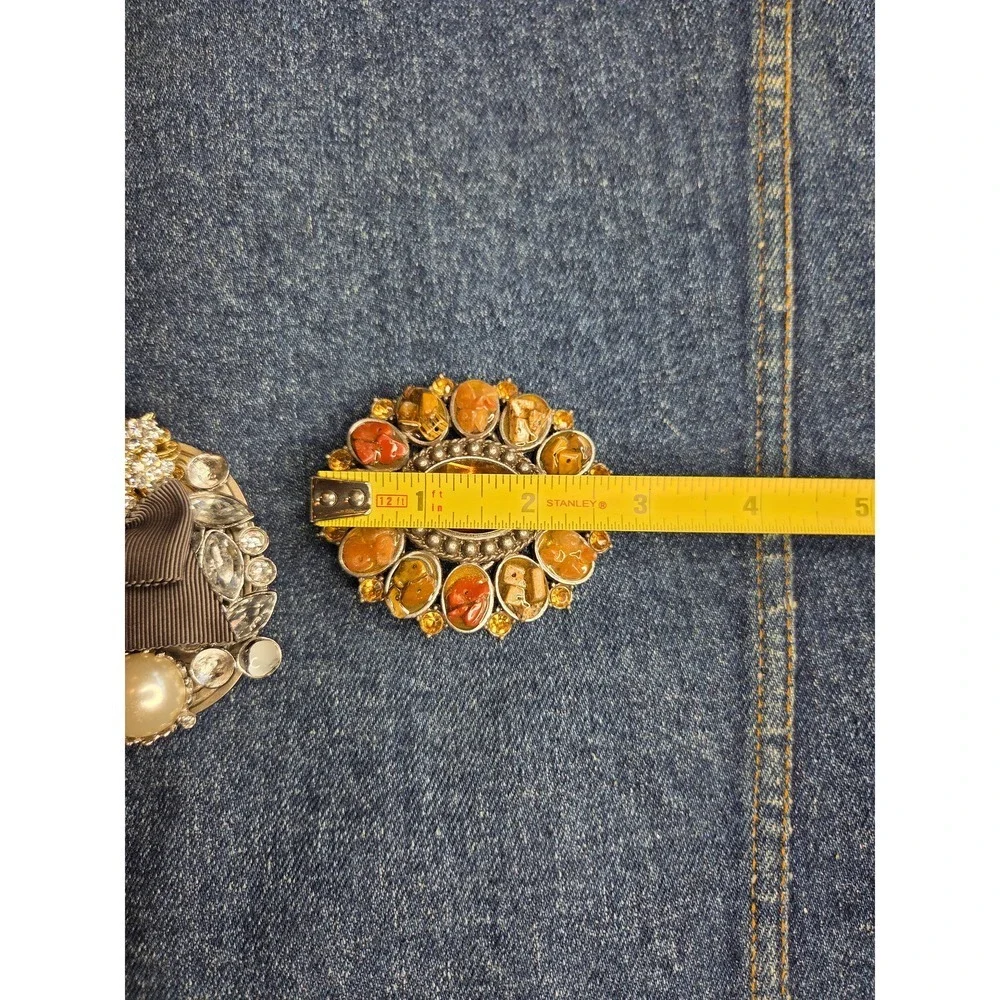 Women's Lot of 2 Boutique Crystal Belt Buckles - Silver Gold Designer